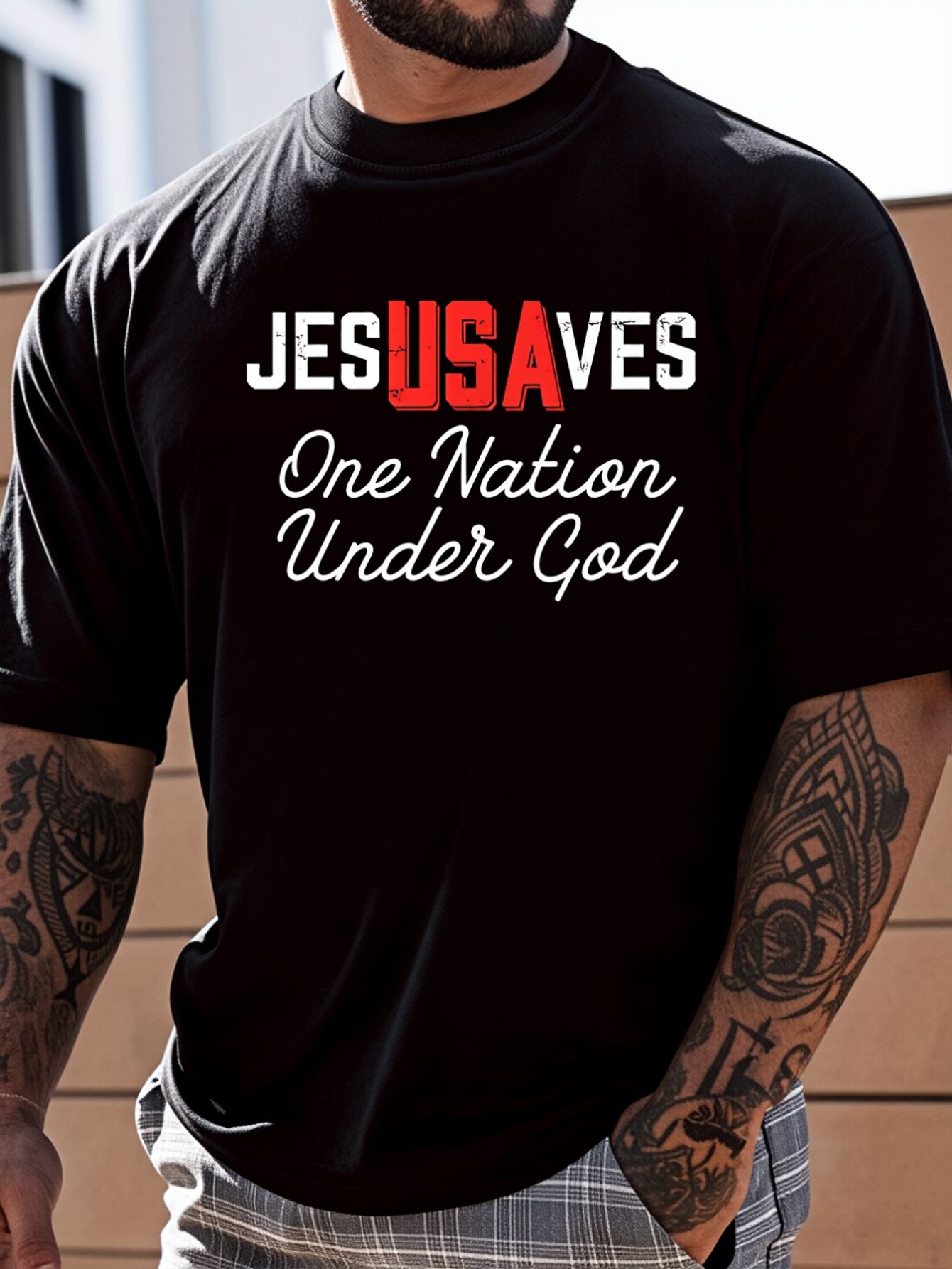 Undershirt Crew Neck - 100% Cotton Jesus Saves USA One