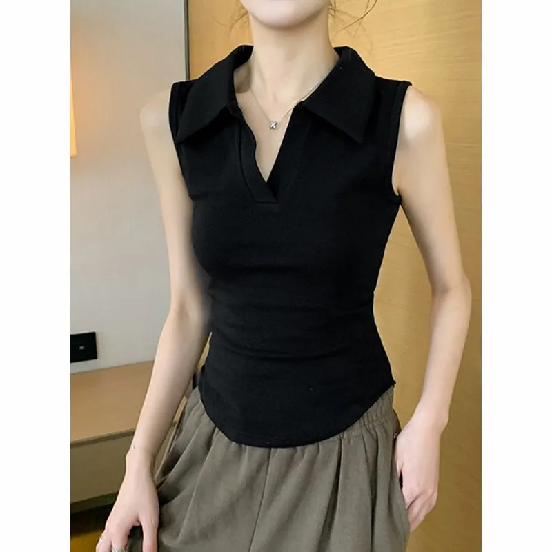 Women's White Sleeveless Polo  - Tank Top Ribbed review and price
